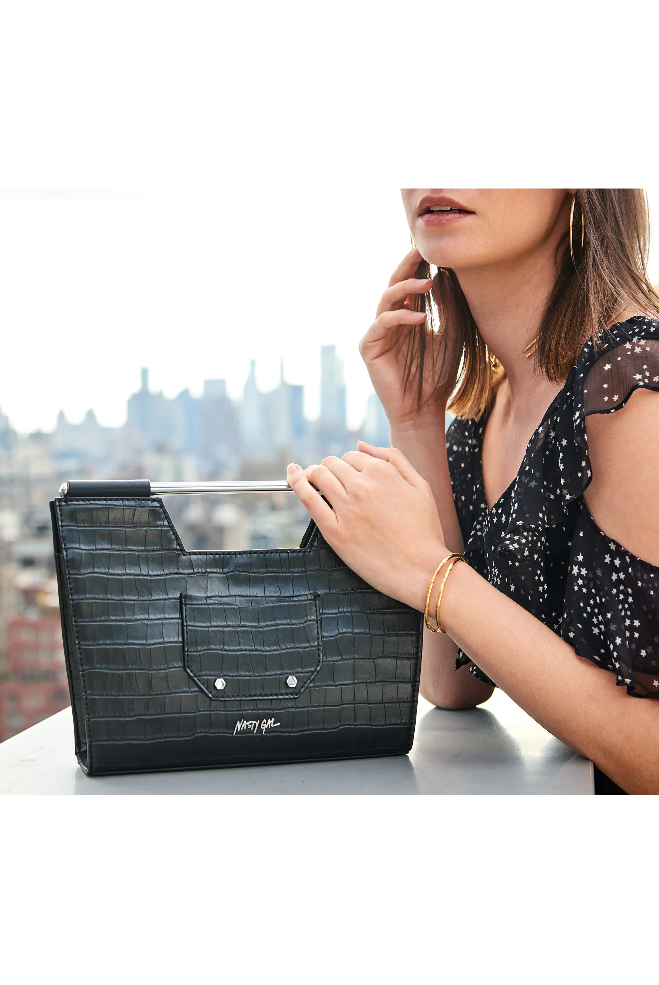 Nasty Gal Open Bar Croco Embossed Clutch