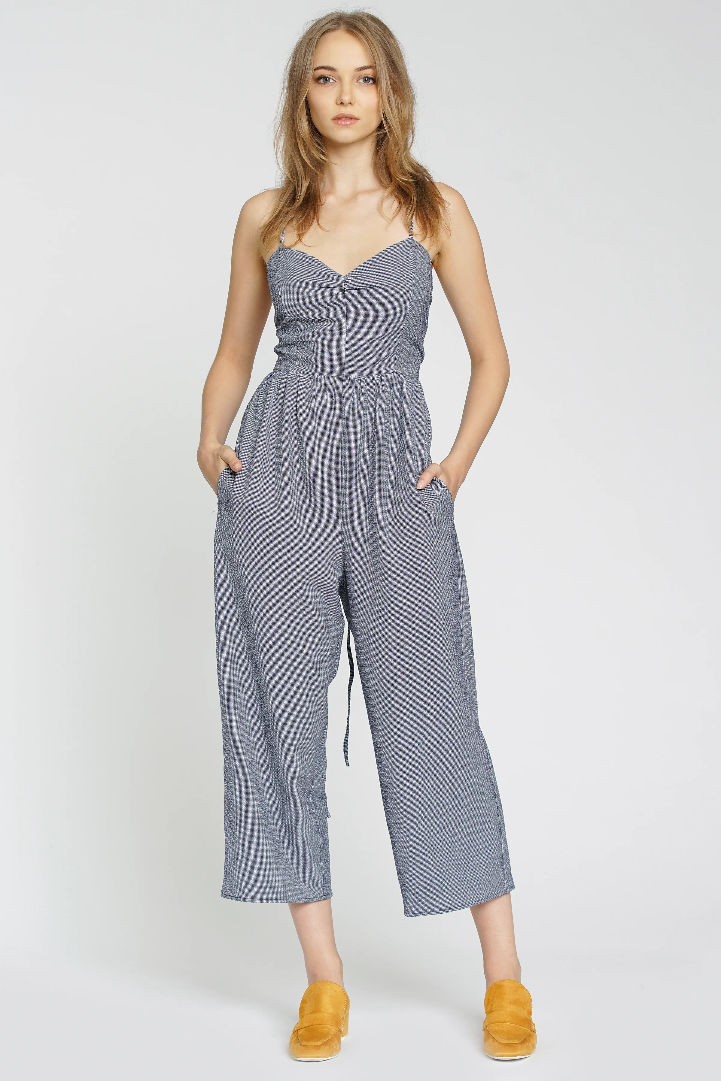 dRA Mimi Micro Gingham Lace Up Jumpsuit