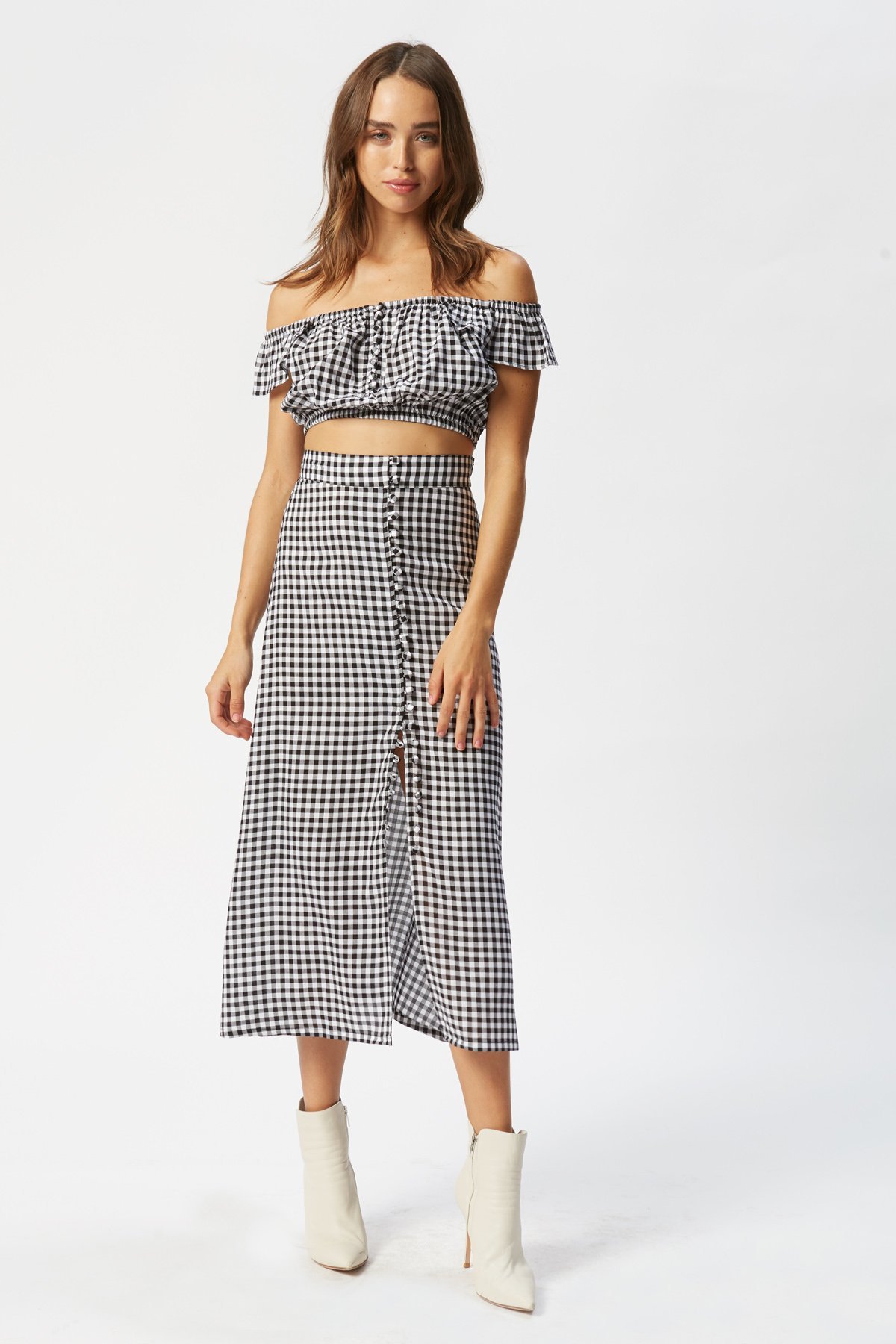 Caro Sanchez in Flynn Skye Sophia Midi Skirt - Check Me Out