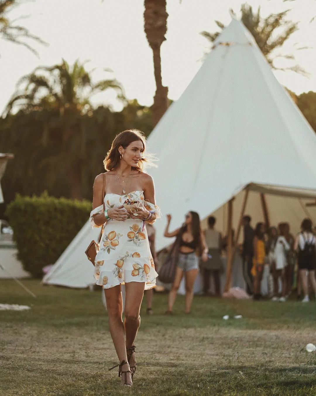 Jelena Cikoja of @jelena.marija in For Love & Lemons Lemonade Off The Shoulder Mini Dress