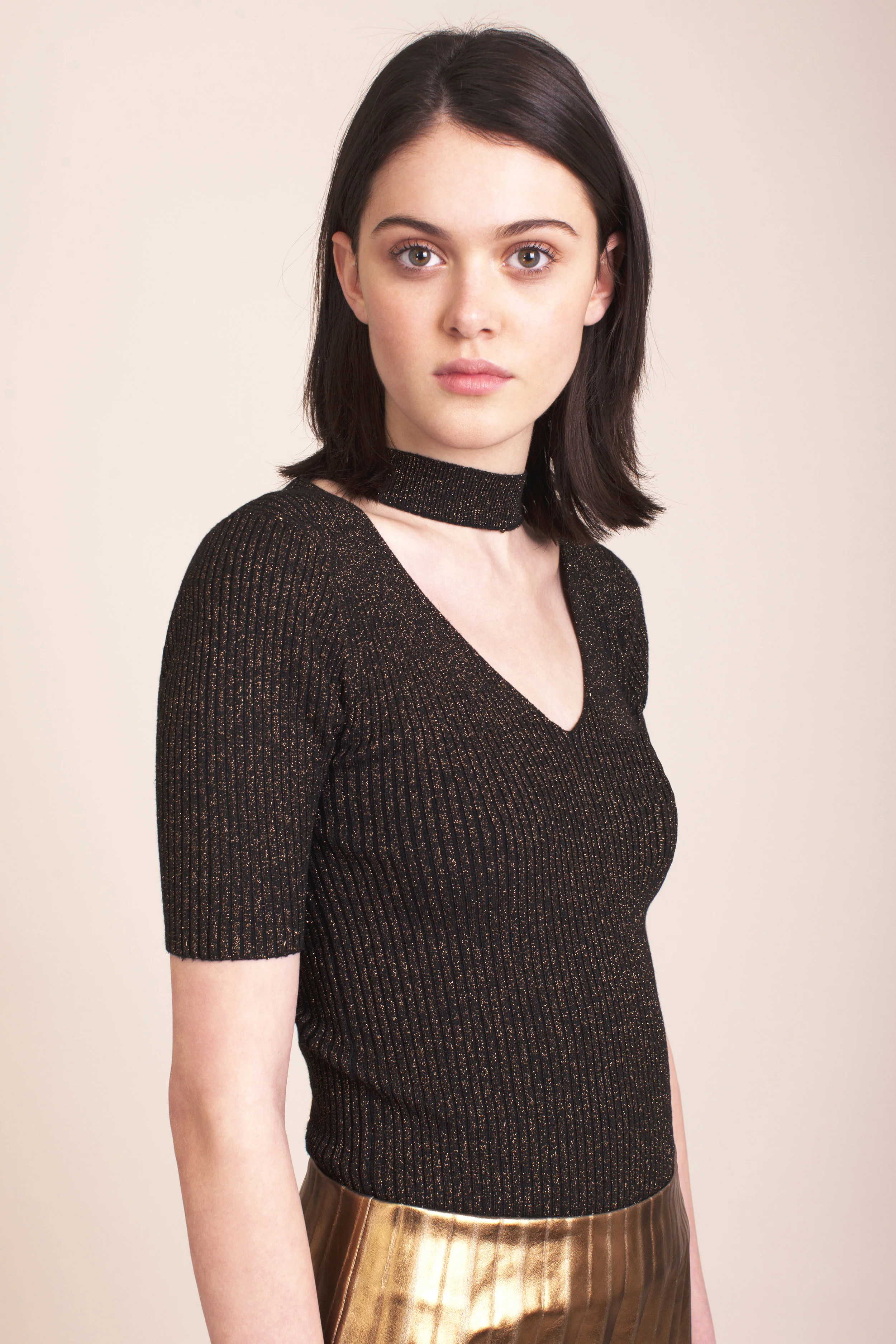 Deby Debo Idrissa Metallic Knit Choker Top