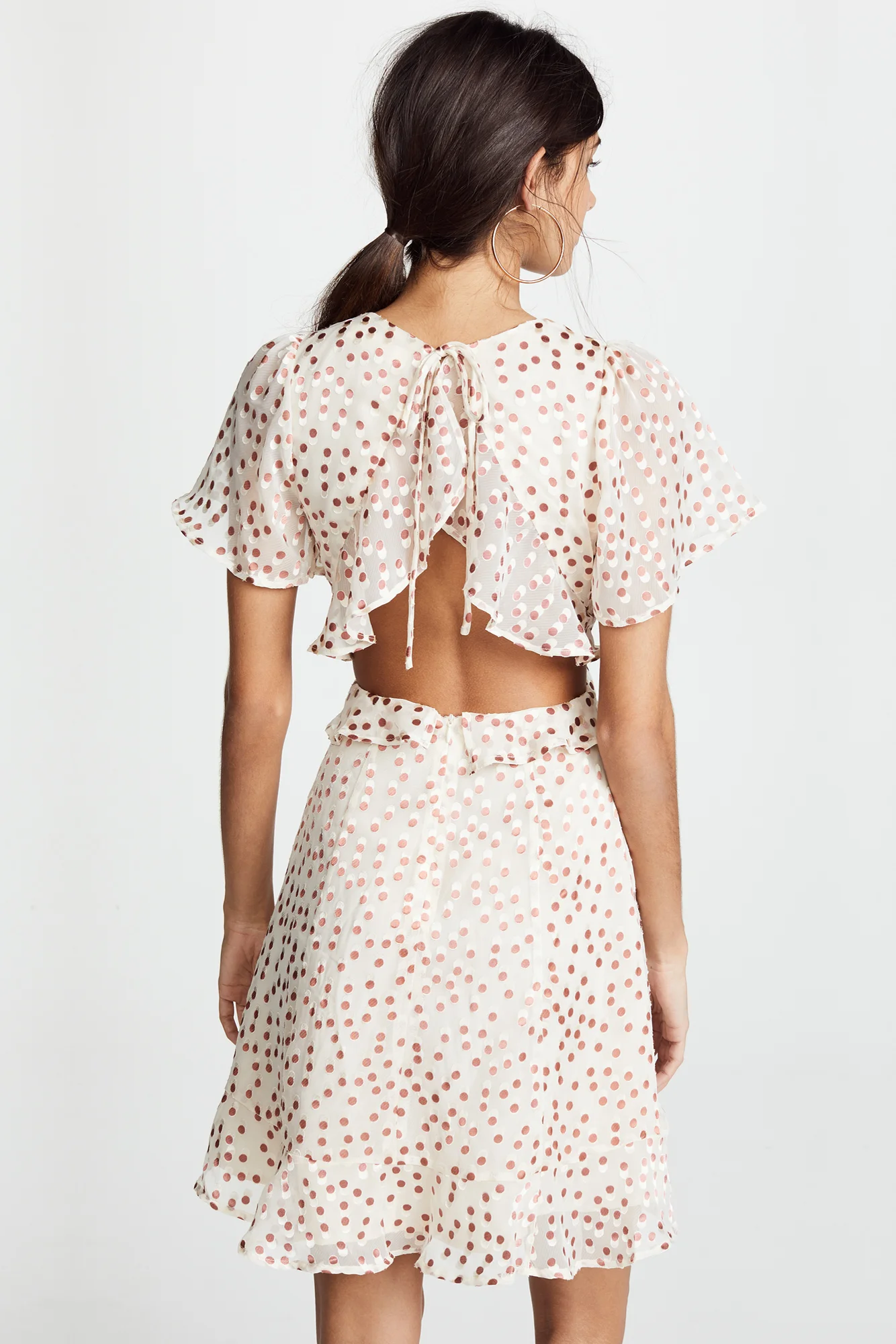 ASTR Elsie Burnout Polka Dot Open-Back Dress