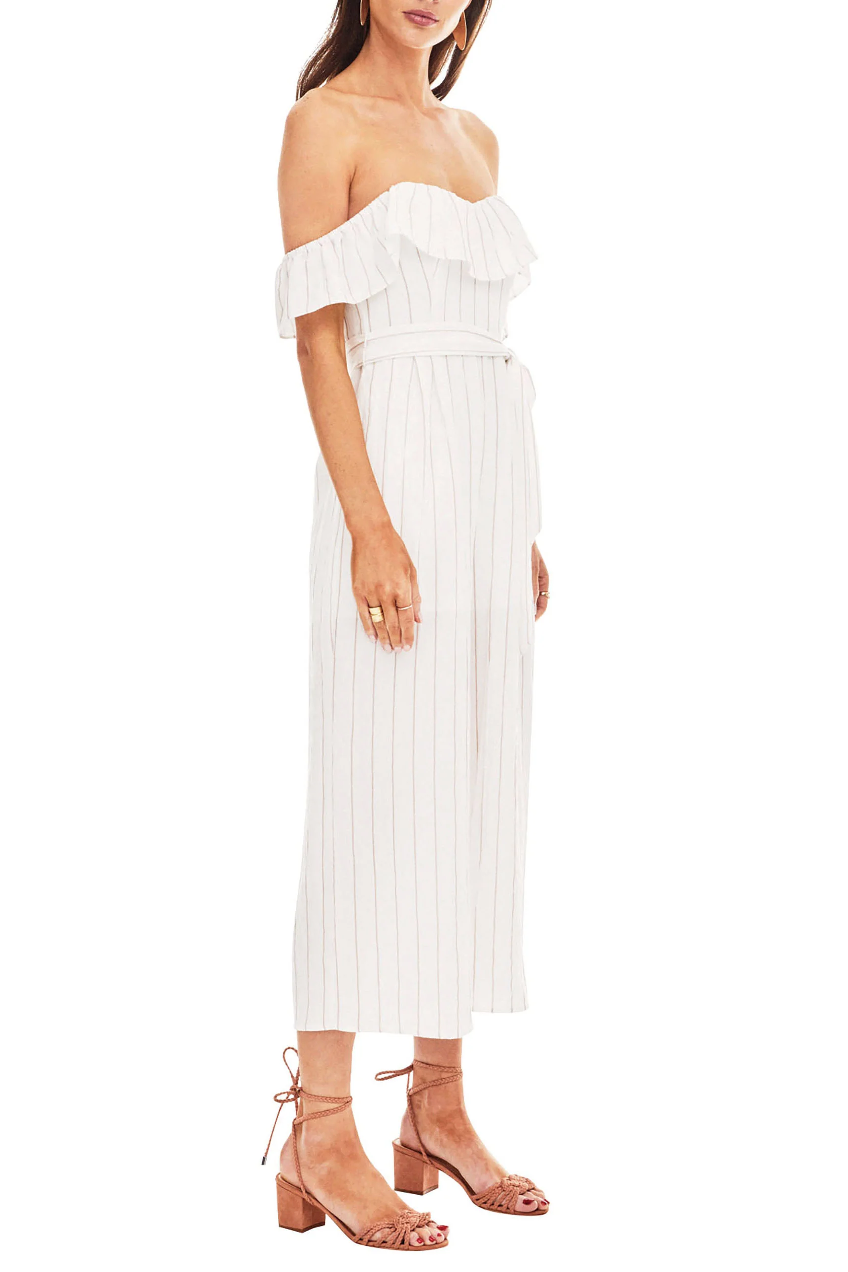 ASTR the Label Keely Off The Shoulder Striped Jumpsuit