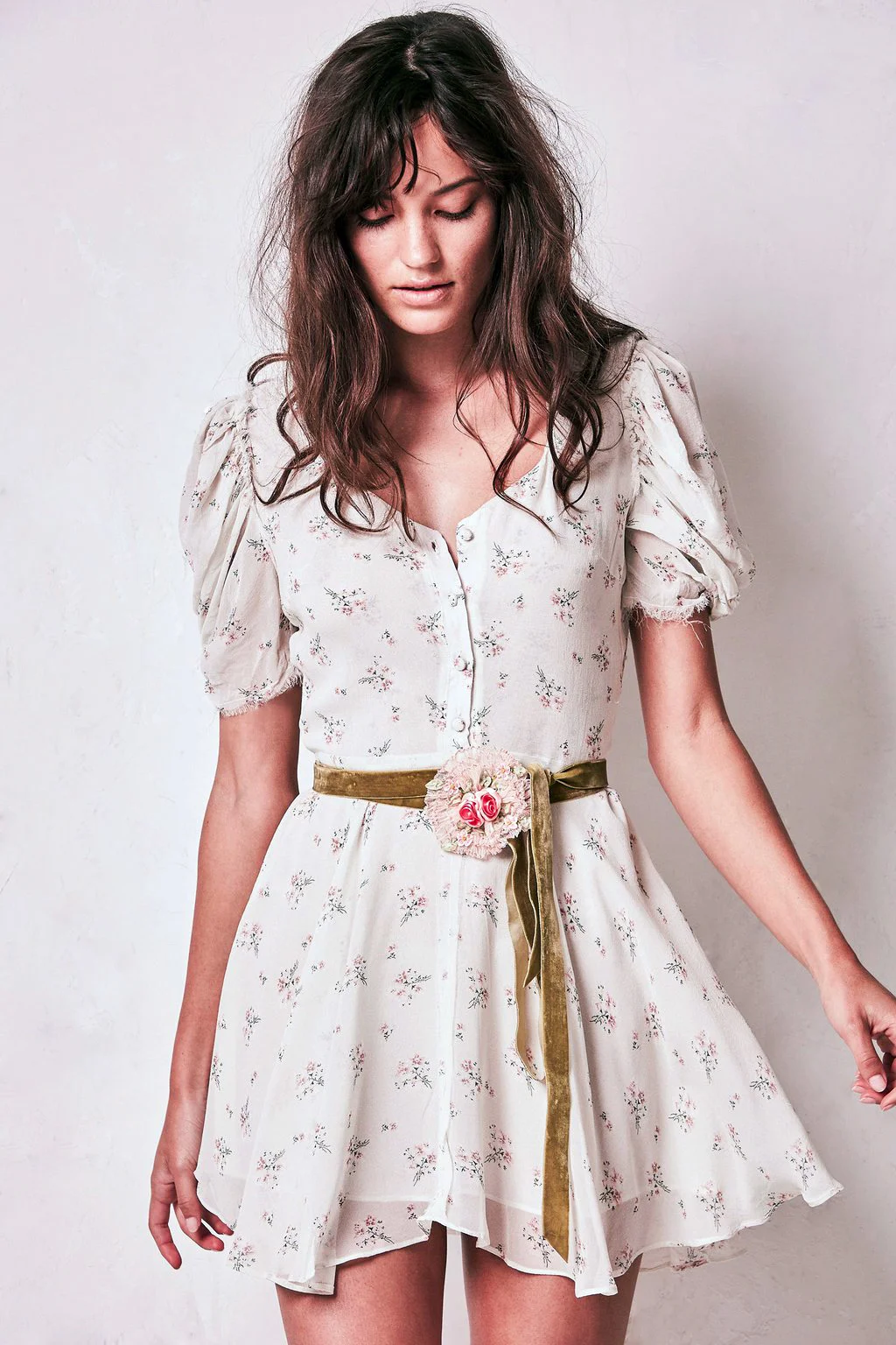 LoveShackFancy Cora Silk Floral Mini Dress - Shortbread