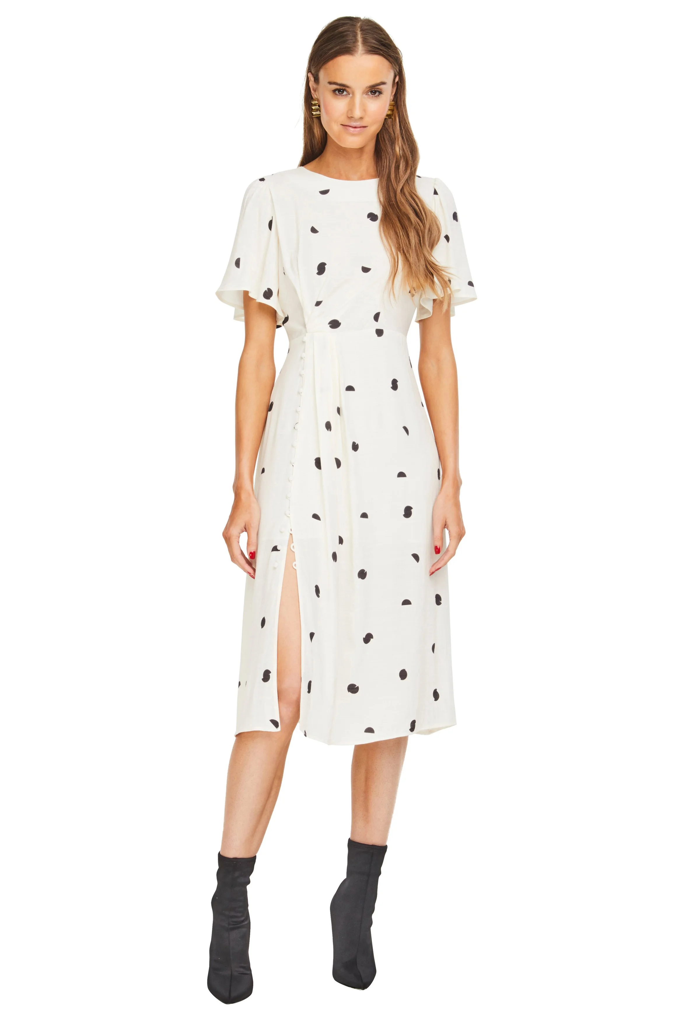 ASTR the Label Ebony Polka Dot Midi Dress - Cream Black Dot
