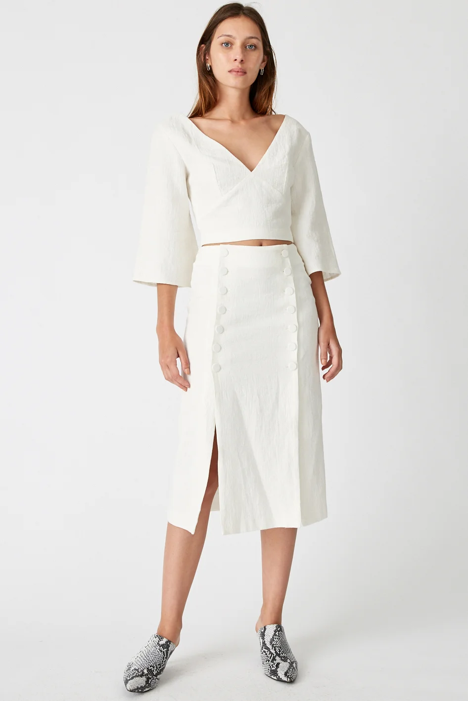 Third Form Closure Button Back Top - White