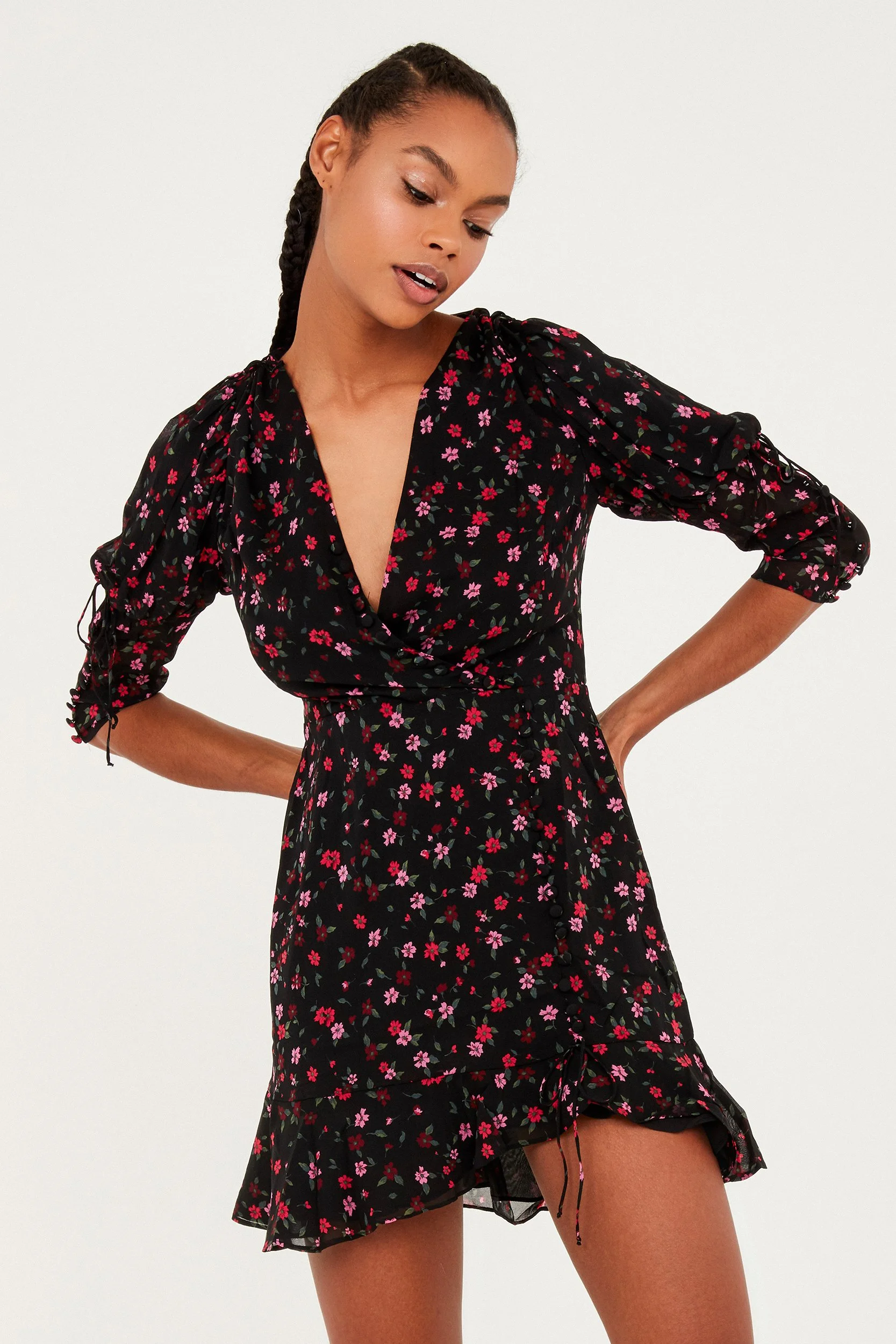 For Love & Lemons Rosie Button Floral Mini Dress