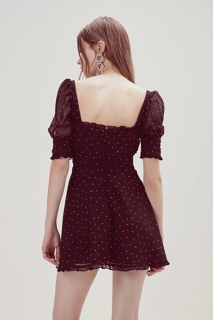 For Love & Lemons Lucky Dice Mini Dress With Crystal Embellishments