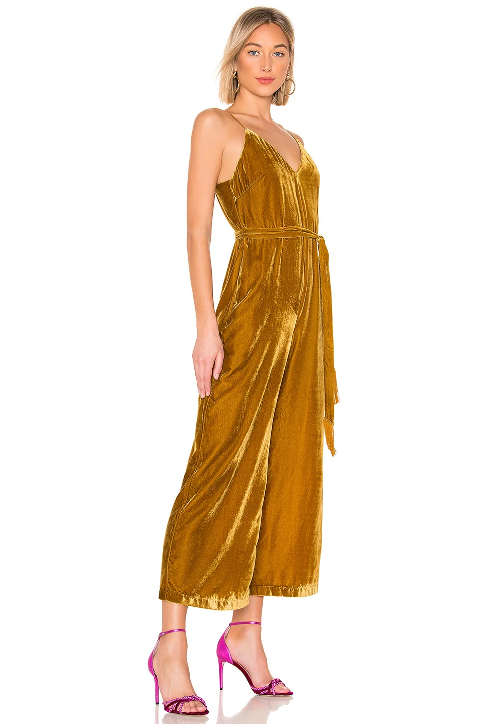 ASTR the Label Hey Hey Hey Gold Velvet Jumpsuit