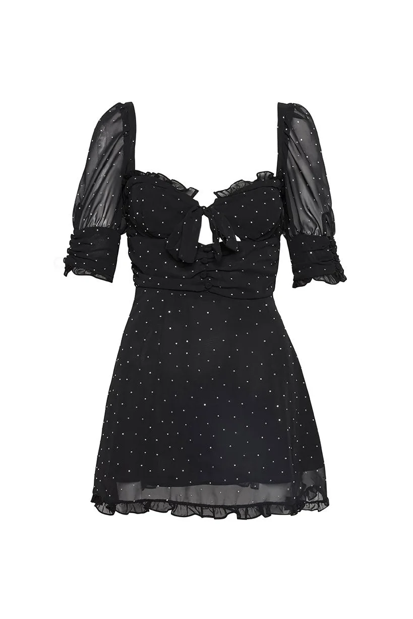 For Love & Lemons Lucky Dice Mini Dress With Crystal Embellishments