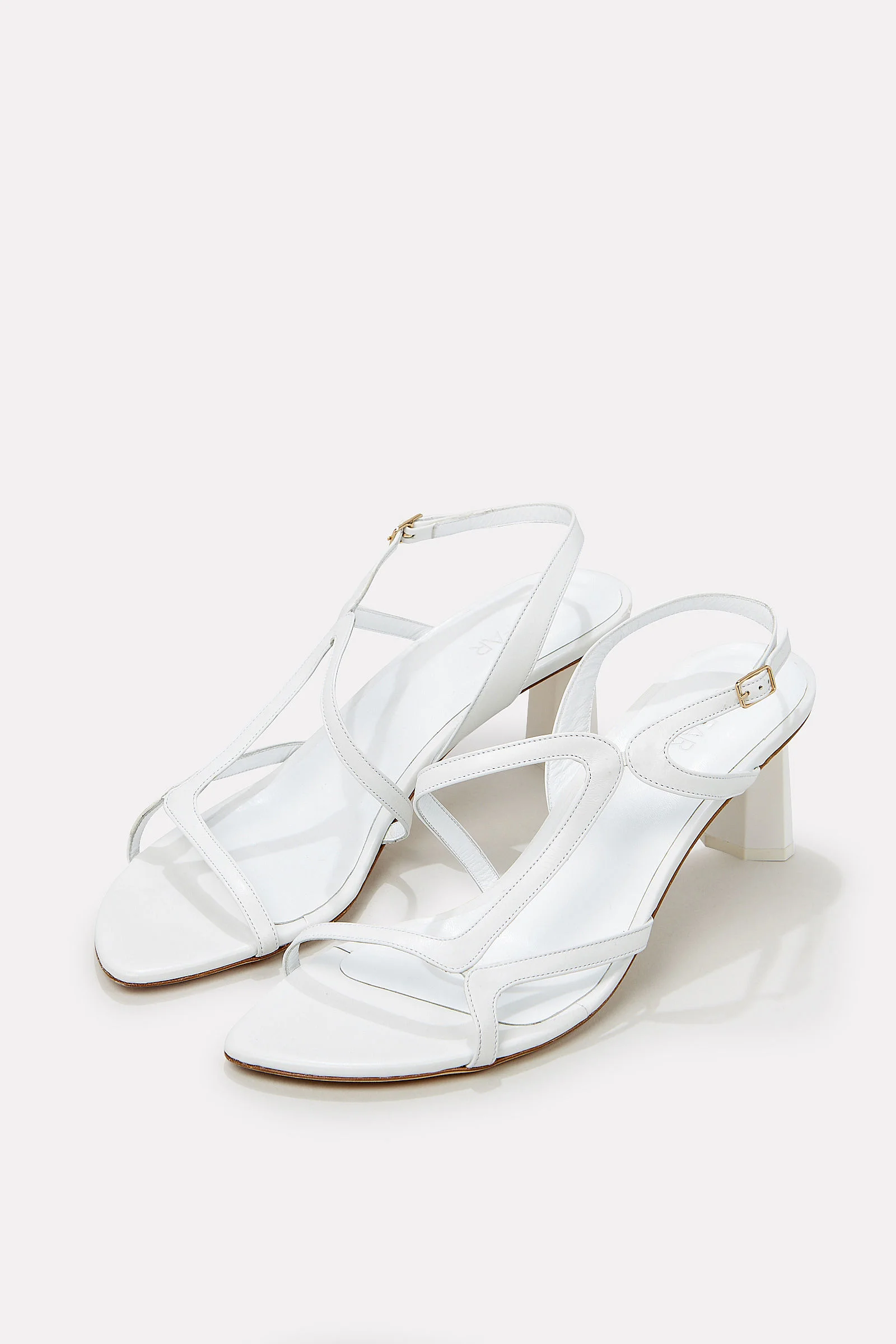 by FAR Brigette Optic White Leather Mid-Heeled Sandals