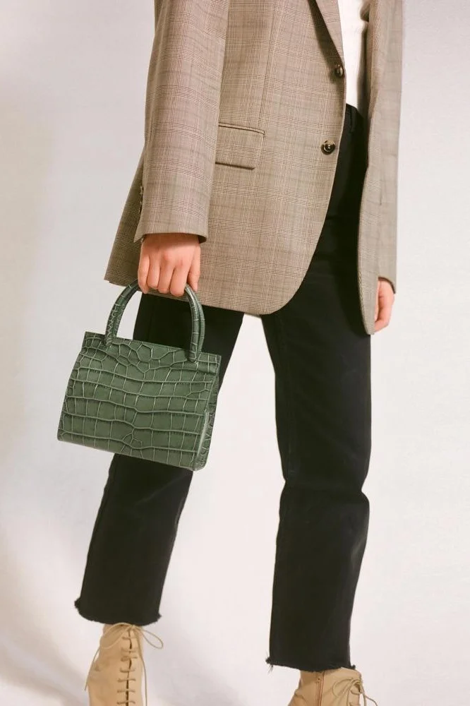 by FAR Val Green Croco Embossed Leather Bag