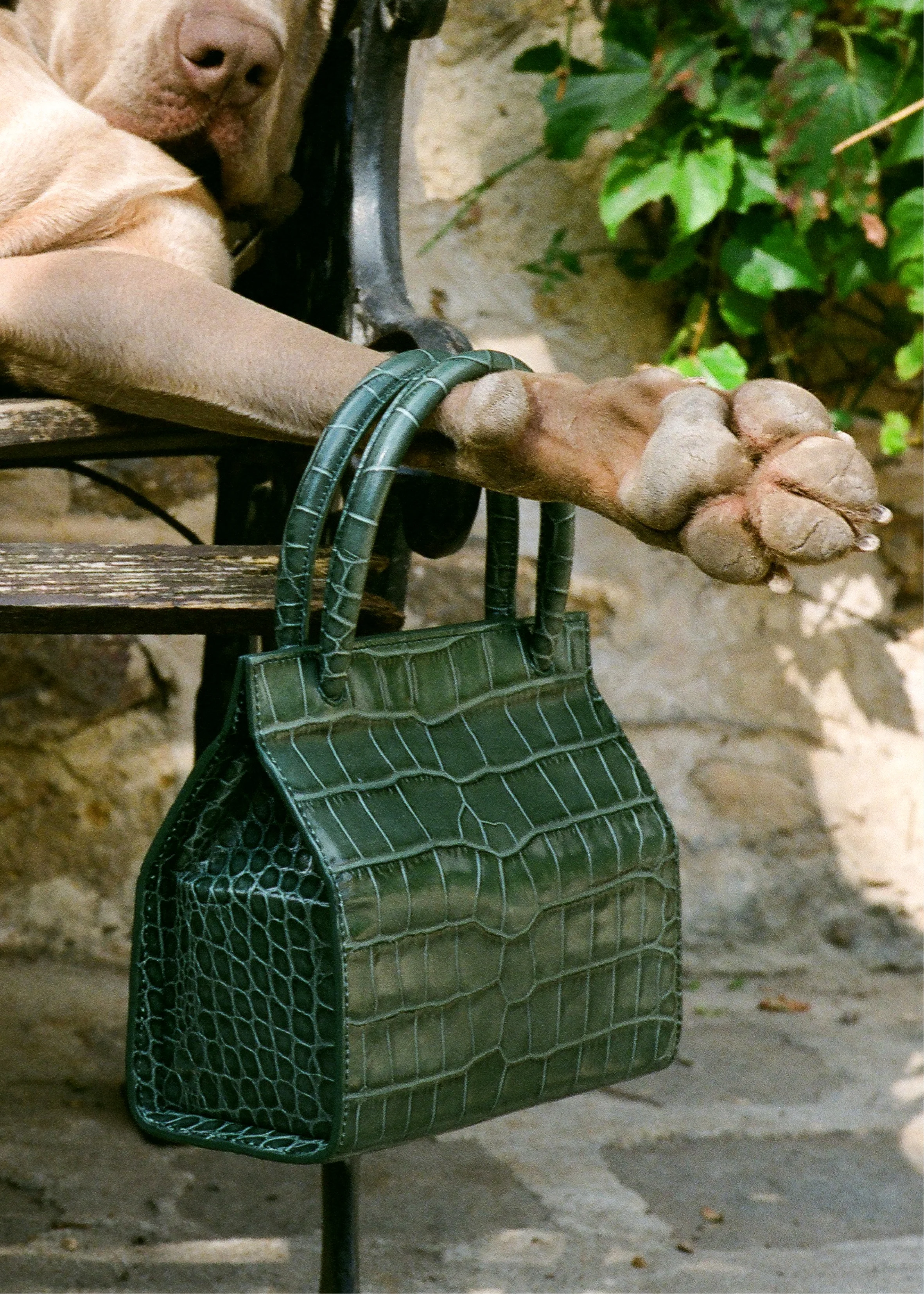 by FAR Val Green Croco Embossed Leather Bag