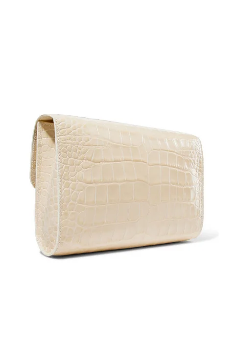 by FAR Crossover Cream Croco Embossed Leather Shoulder Bag