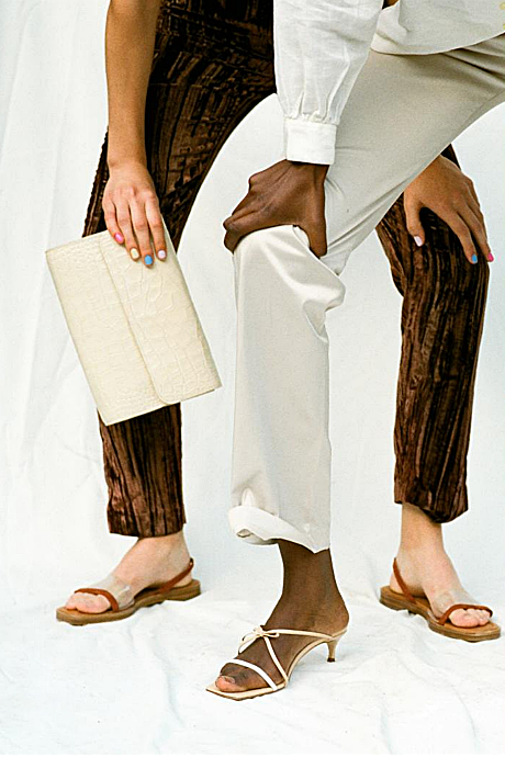 by FAR Crossover Cream Croco Embossed Leather Shoulder Bag