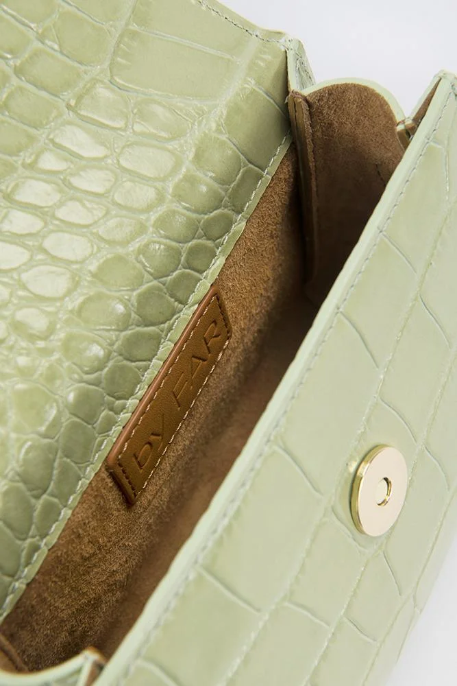by FAR Mini Sage Green Croco Embossed Leather Bag