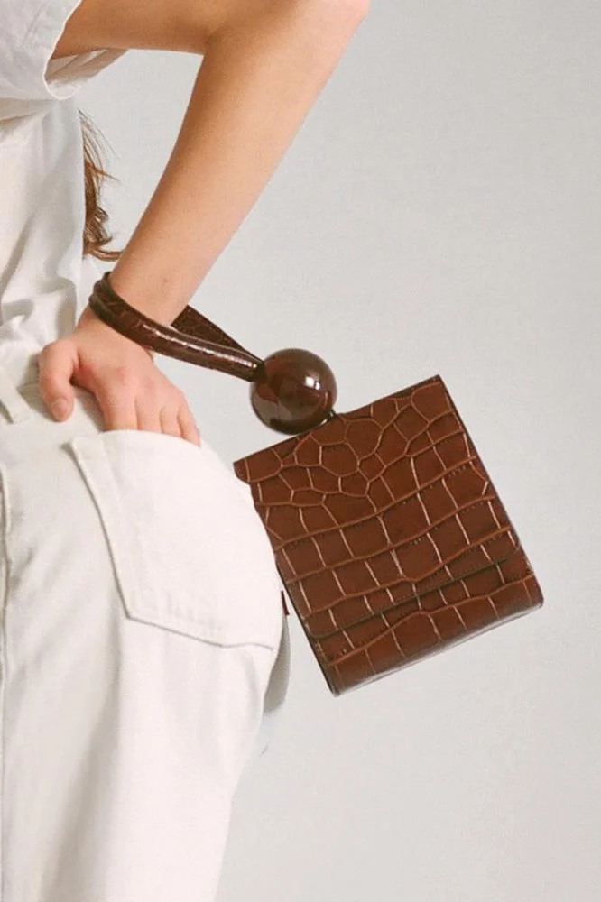 by FAR Ball Bag Nutella Croco Embossed Leather