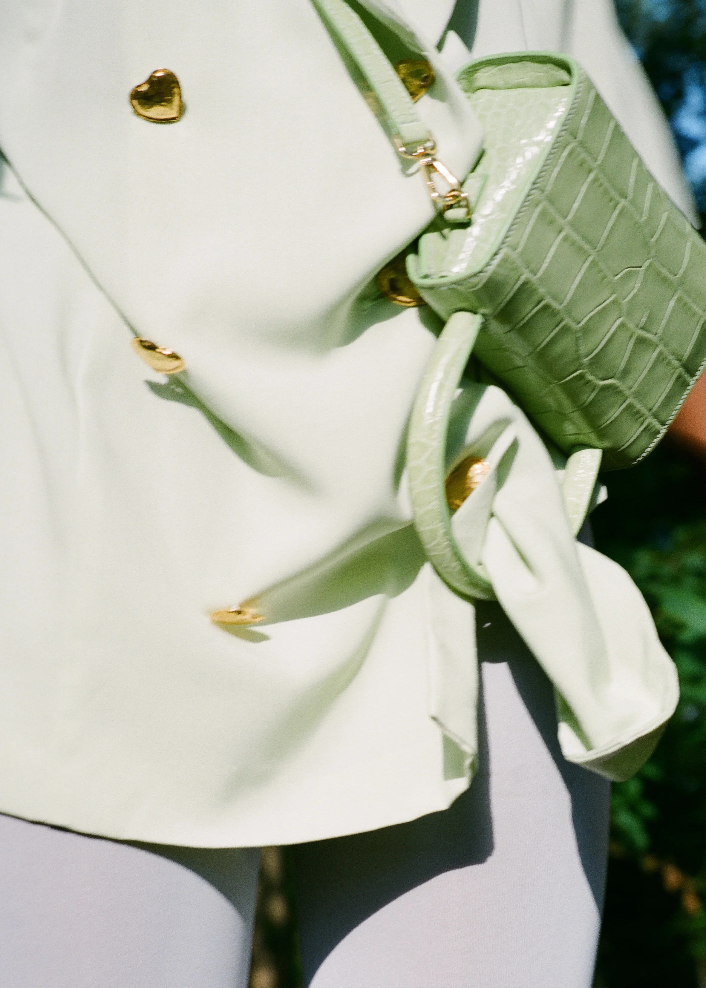 by FAR Mini Sage Green Croco Embossed Leather Bag
