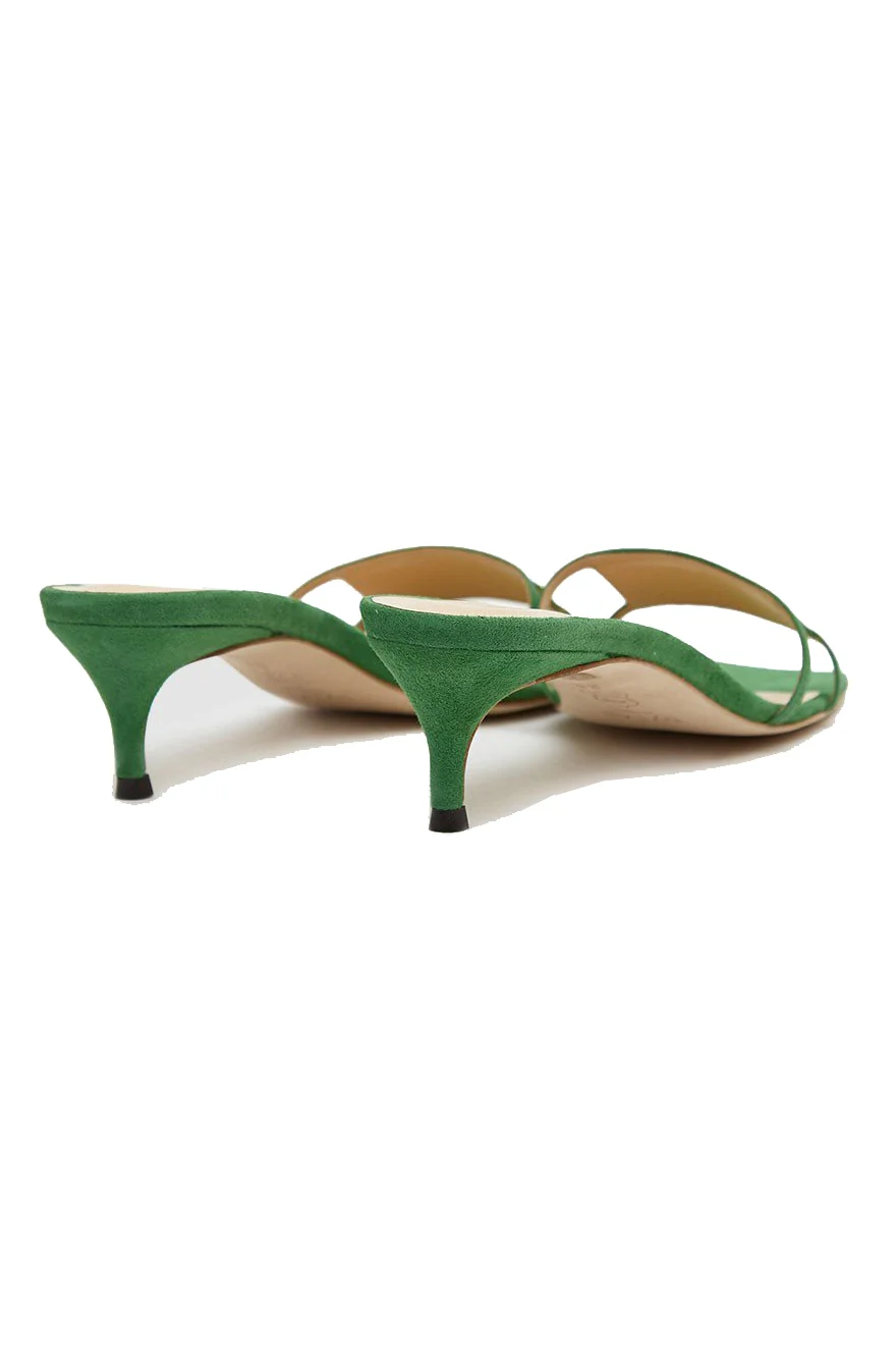 BY FAR Virgo Green Suede Kitten-Heeled Sandals