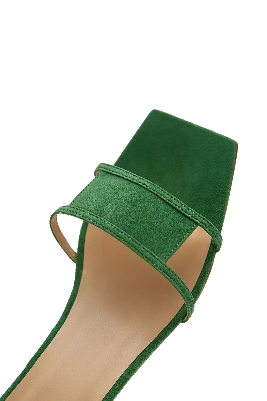 BY FAR Virgo Green Suede Kitten-Heeled Sandals
