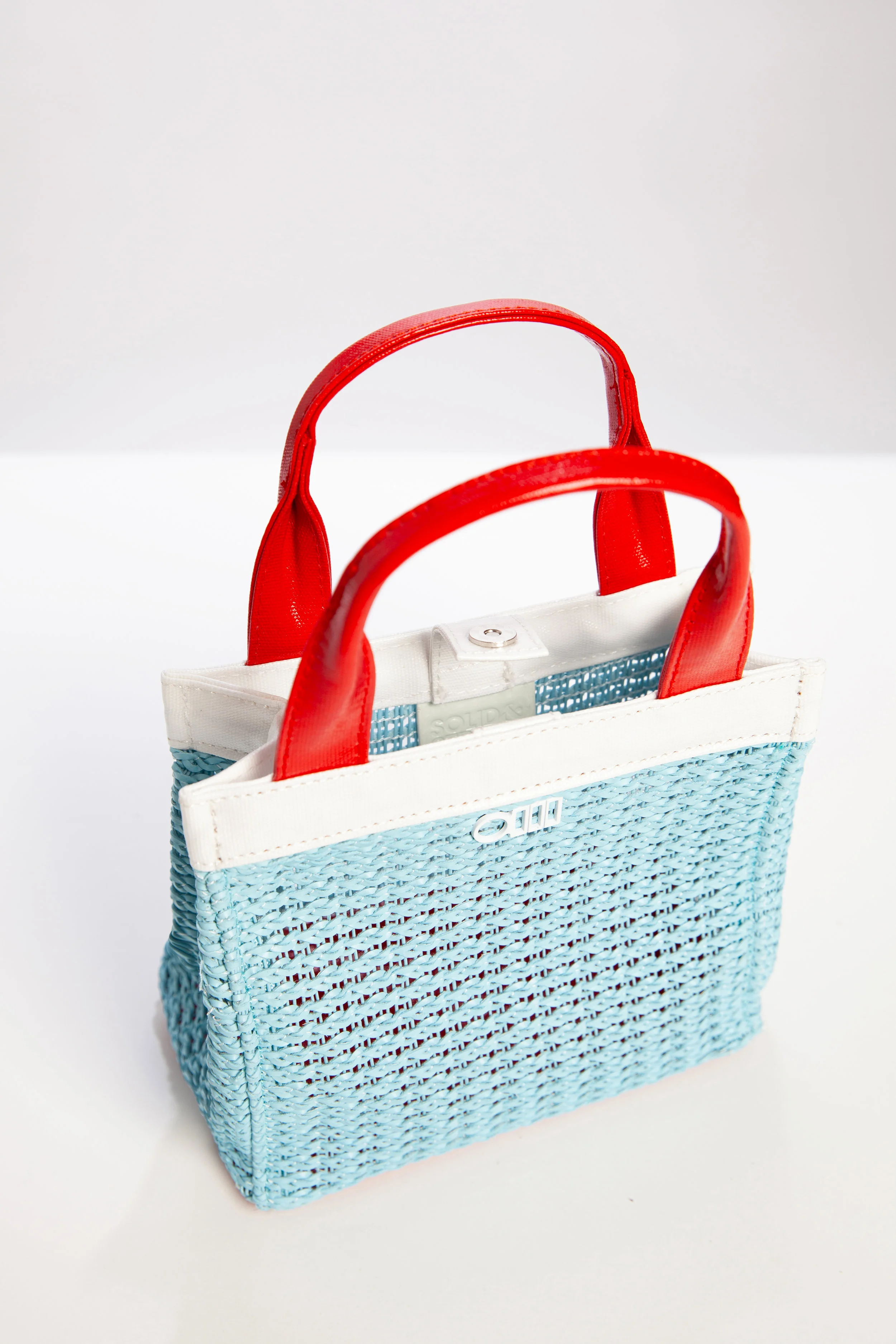 Solid & Striped The Louisa Faux Leather Woven Mini Tote Bag - Sky