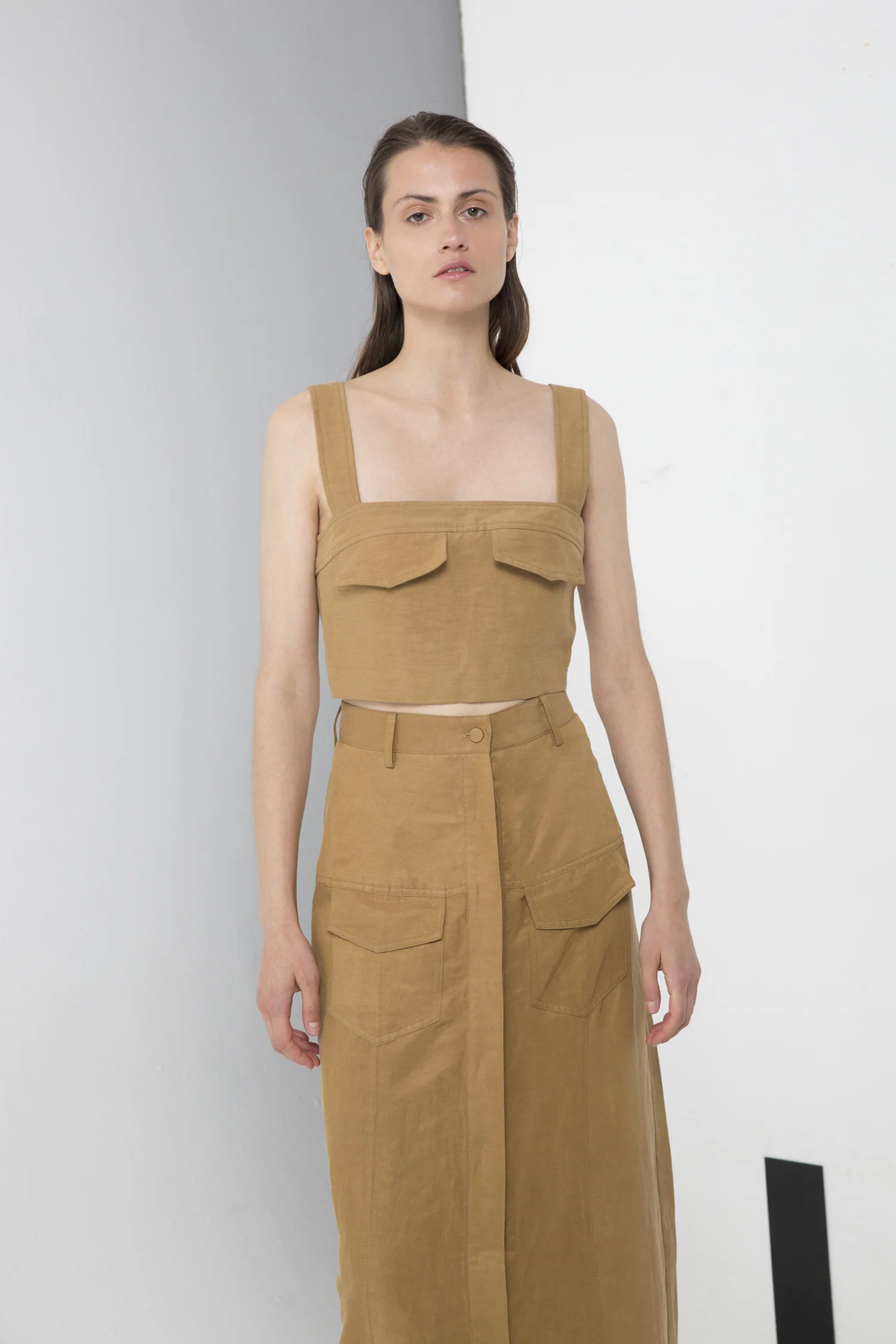 Third Form Trucker Pocket Crop Top & Trucker Paneled Midi Skirt