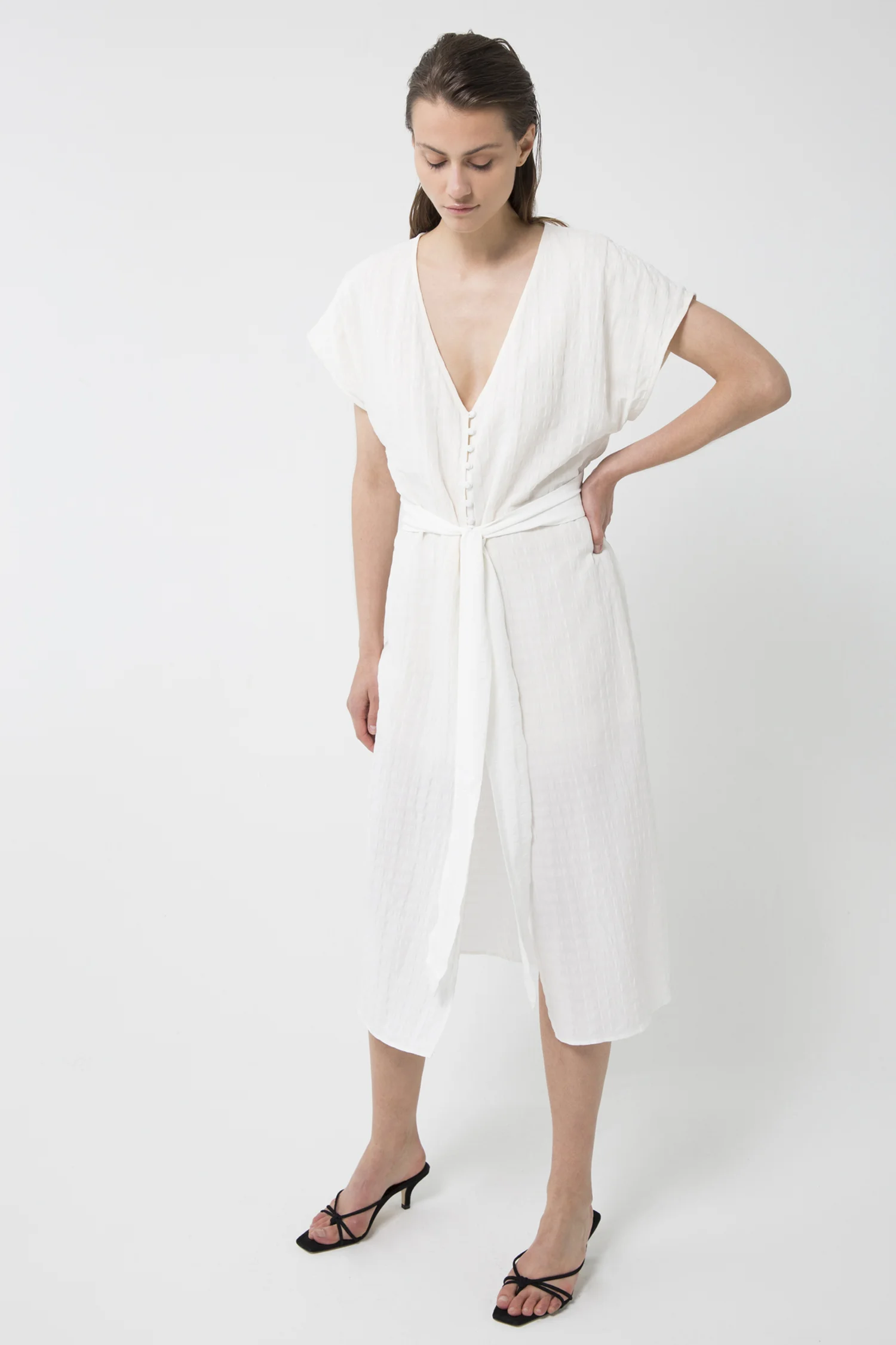 Third Form Day Break Tie Front Stripe Midi Dress