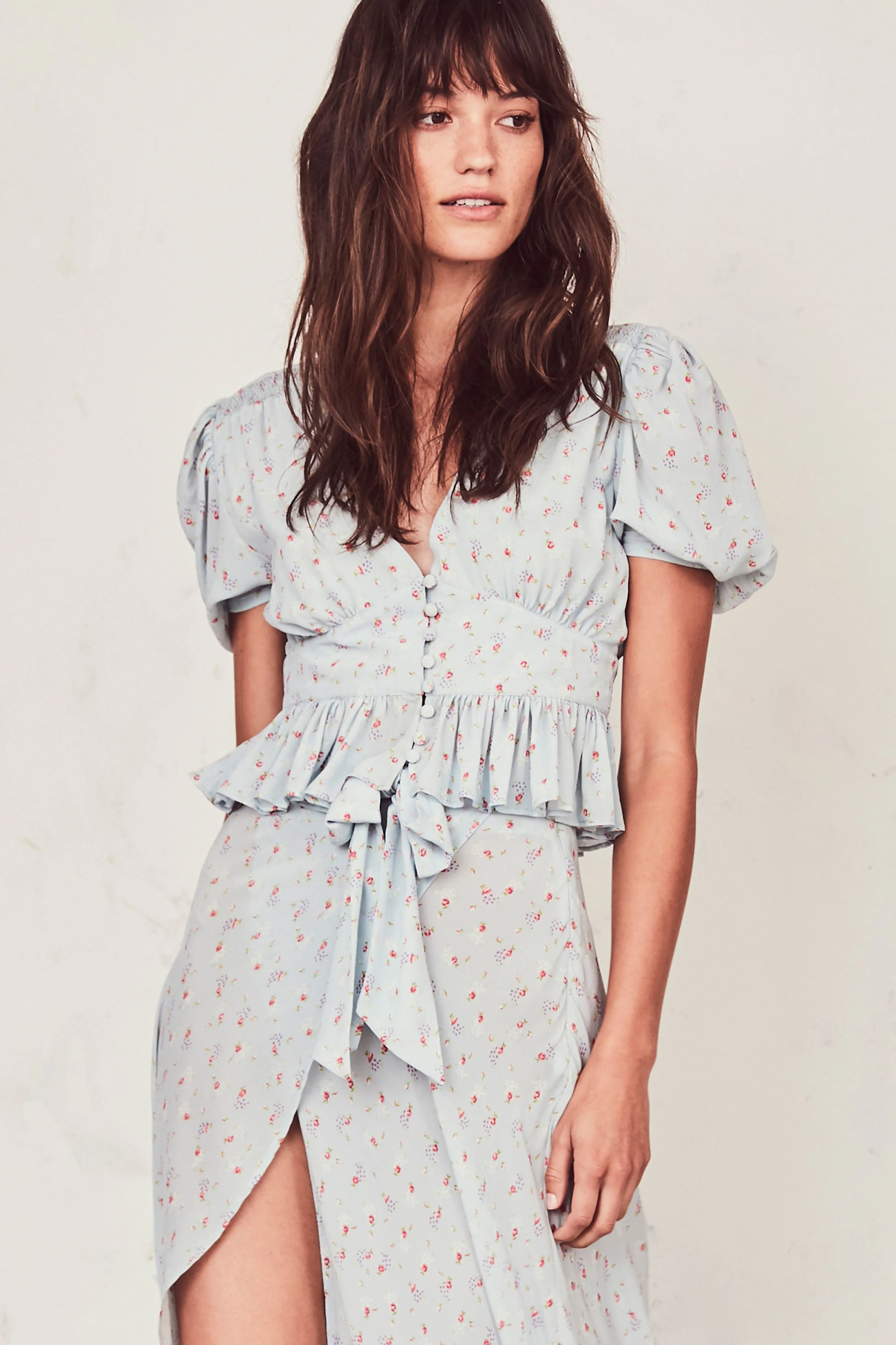 LoveShackFancy Steph Floral Top - Blue Ribbon
