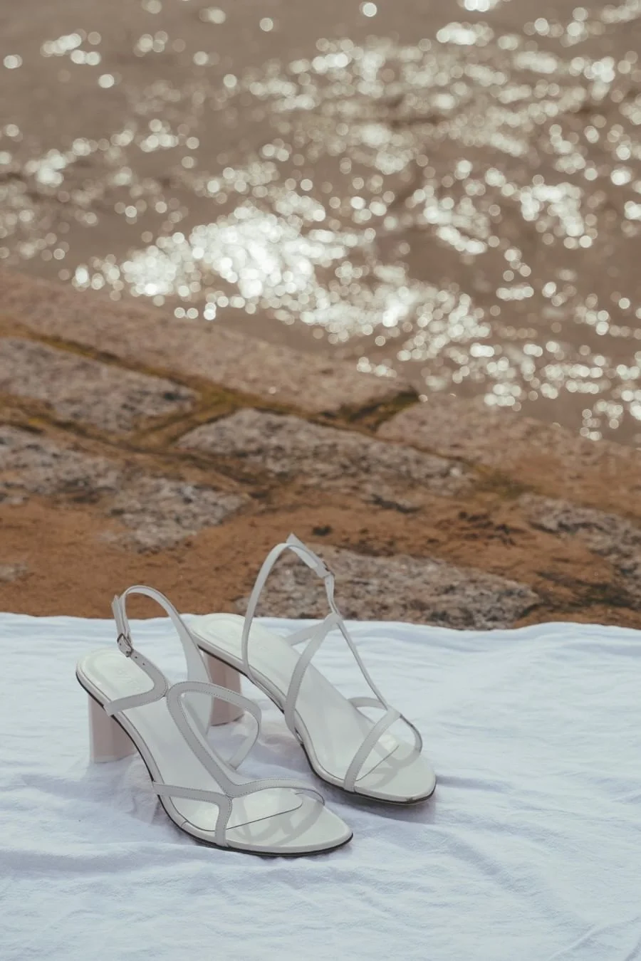 @itsjustasha in by FAR Brigette Optic White Leather Mid-Heeled Sandals