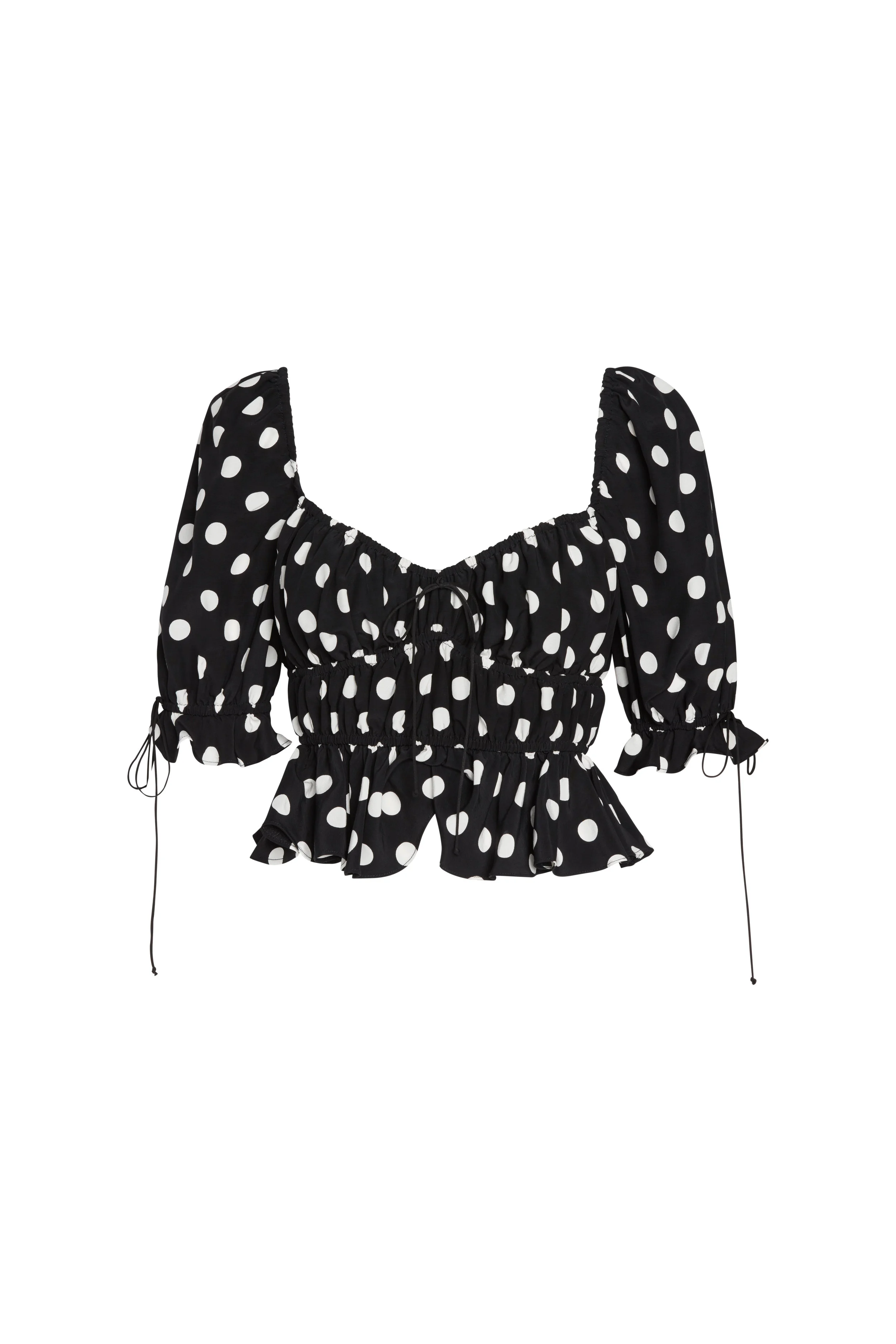 For Love & Lemons Mochi Polka Dot Smocked Summer Blouse - Noir Dot