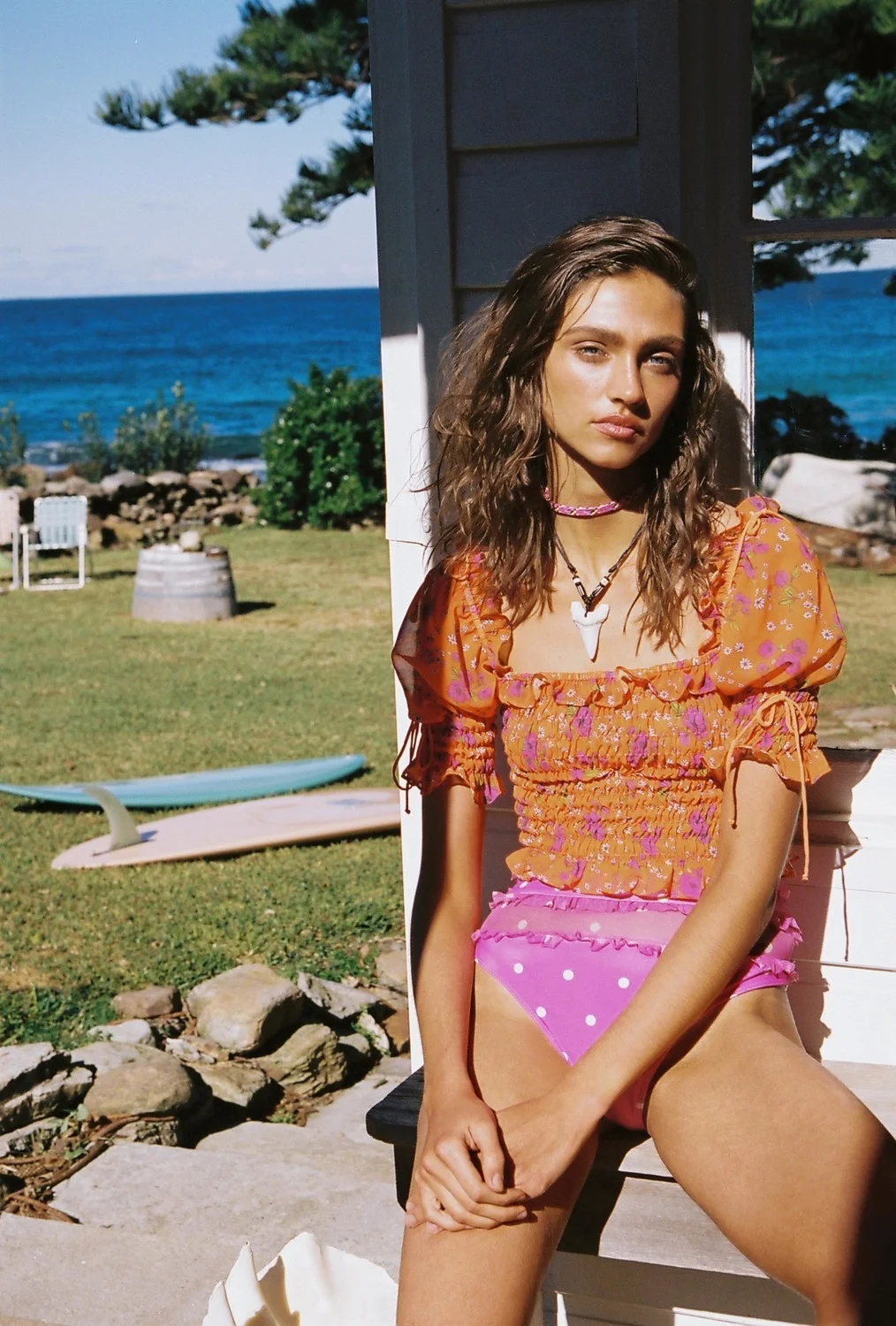 For Love & Lemons Peony Floral Smocked Top
