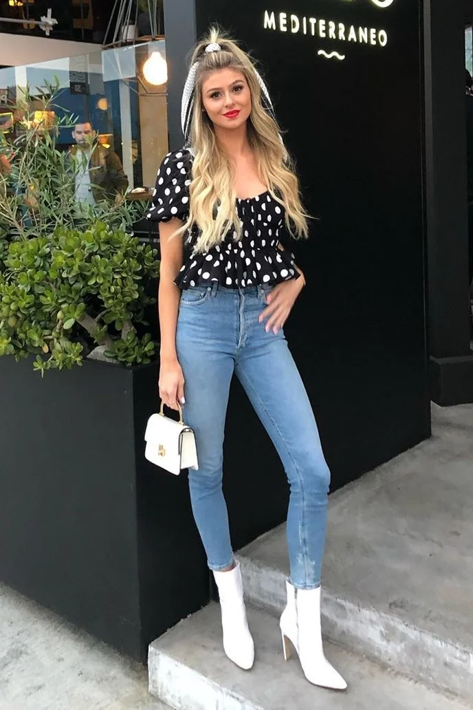 @raquelleviss in For Love & Lemons Mochi Polka Dot Smocked Summer Blouse - Noir Dot