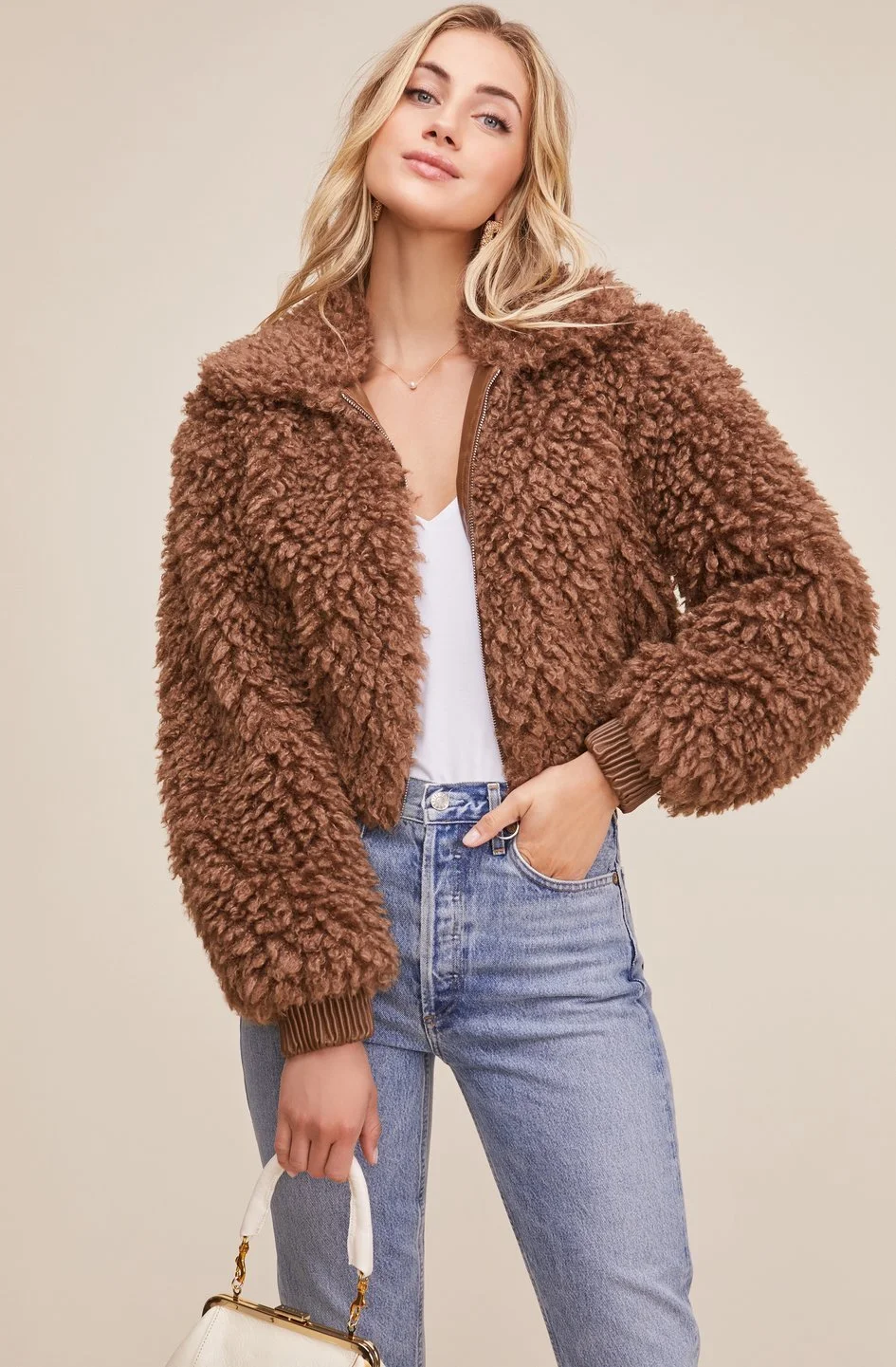 ASTR the Label Phoenix Teddy Bear Jacket - Mocha