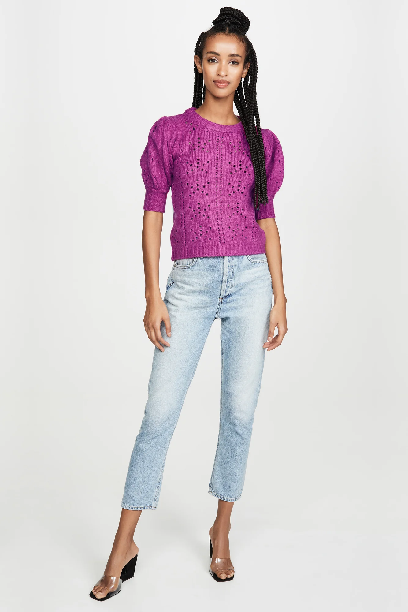 For Love & Lemons Brooke Pointelle Sweater - Juice