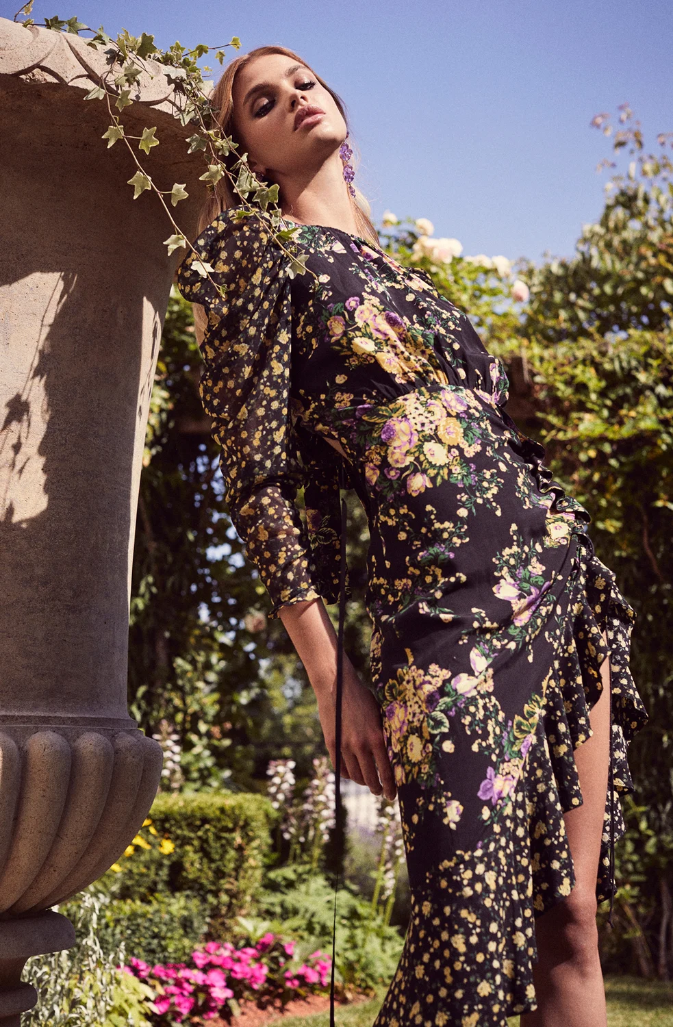 Daria Khlystun in For Love & Lemons Ross Floral Midi Dress