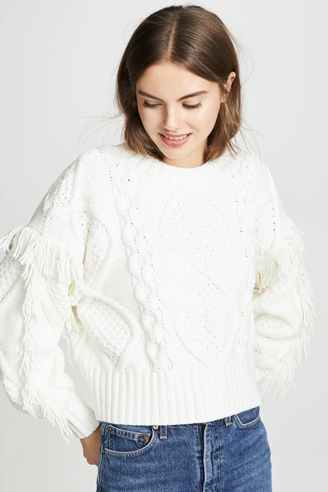 Line & Dot Jasper Fringe Cable Knit Sweater