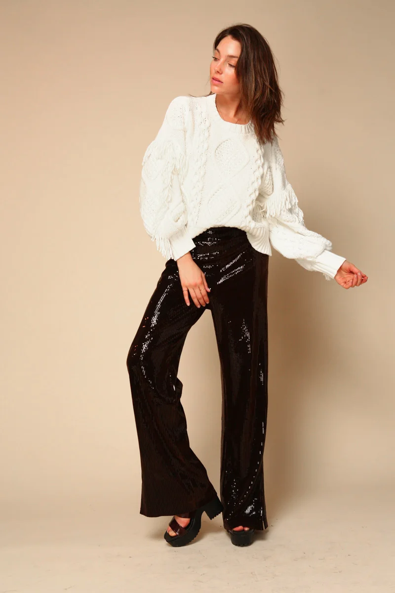 Line & Dot Jasper Fringe Cable Knit Sweater