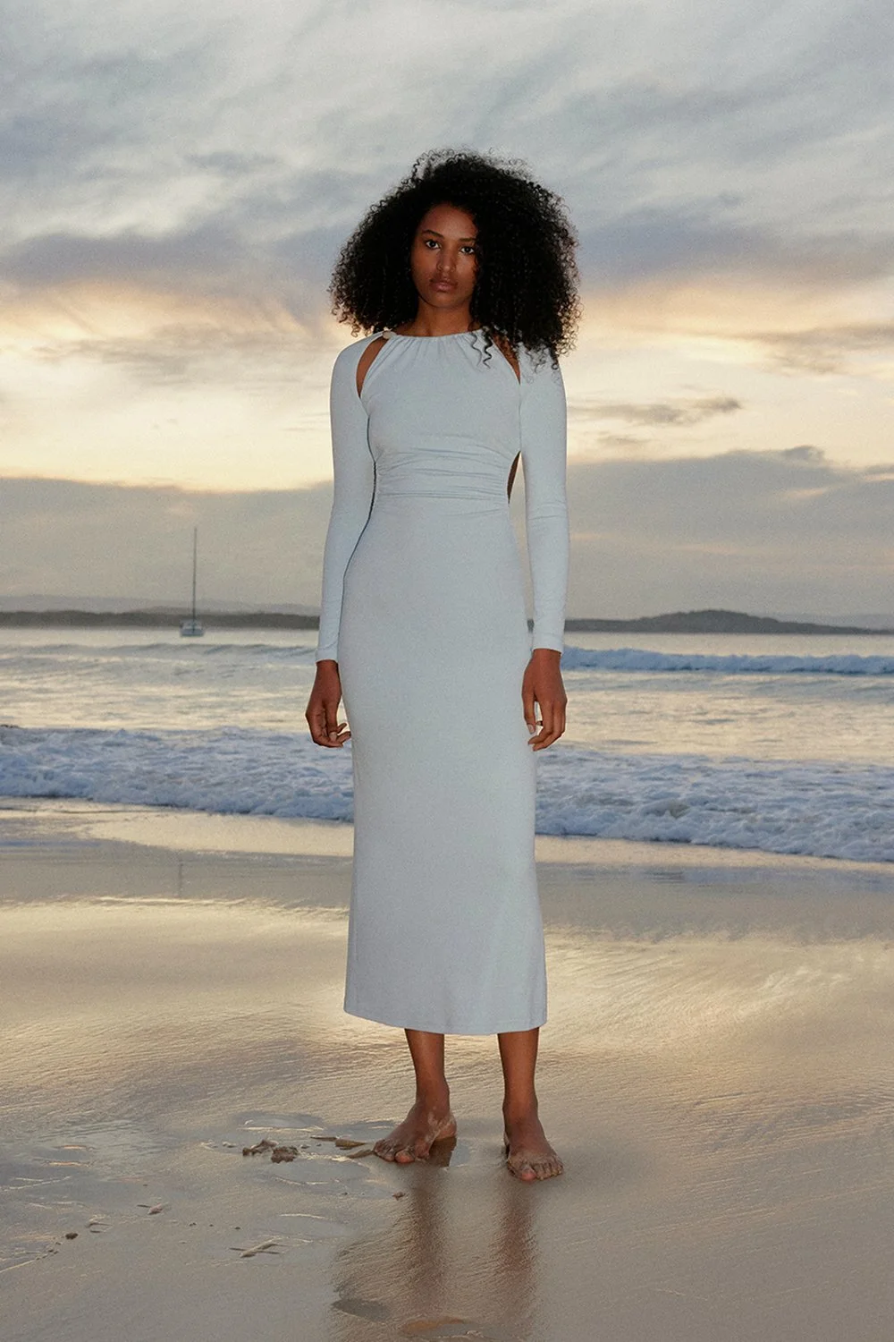knee length dresses for ladies Boho Long Sleeves Wedding Dress for Seaside High Slit Side – loveangeldress main image 1