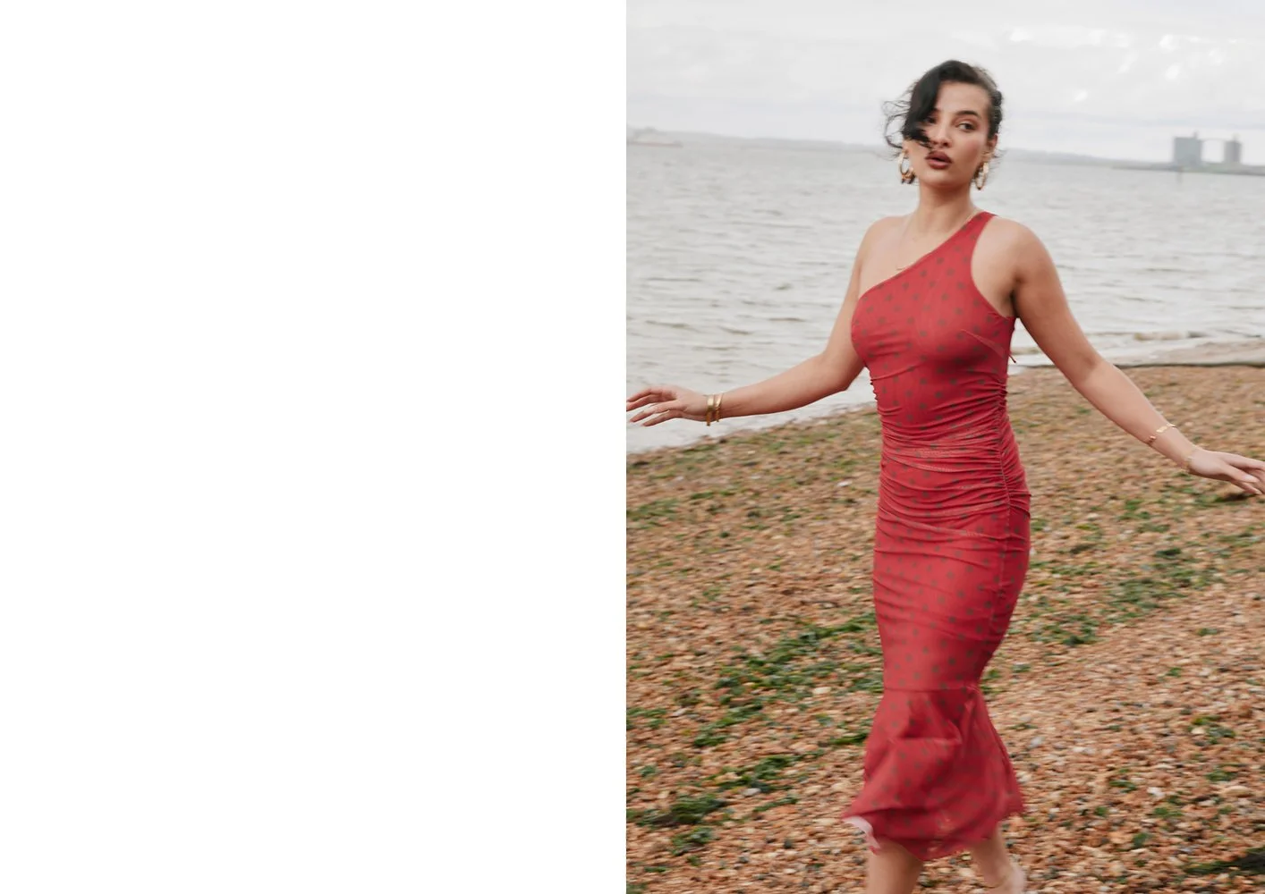 House of Sunny Polka Dot Asymmetric Dress