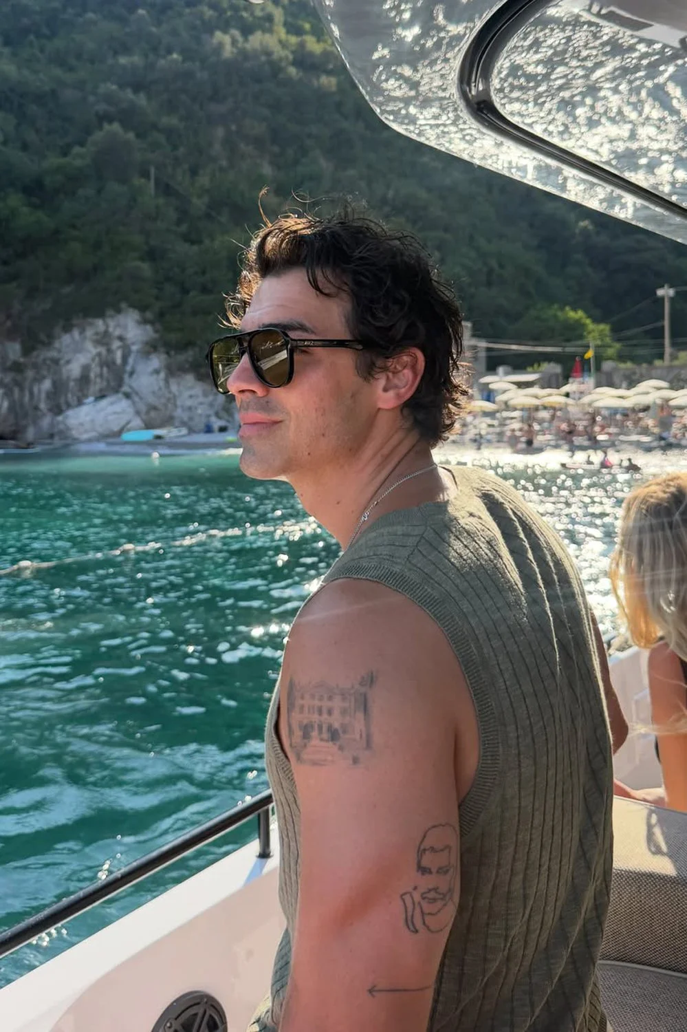 Joe Jonas in Le Specs Tragic Magic Sunglasses - Black - Tan Tint