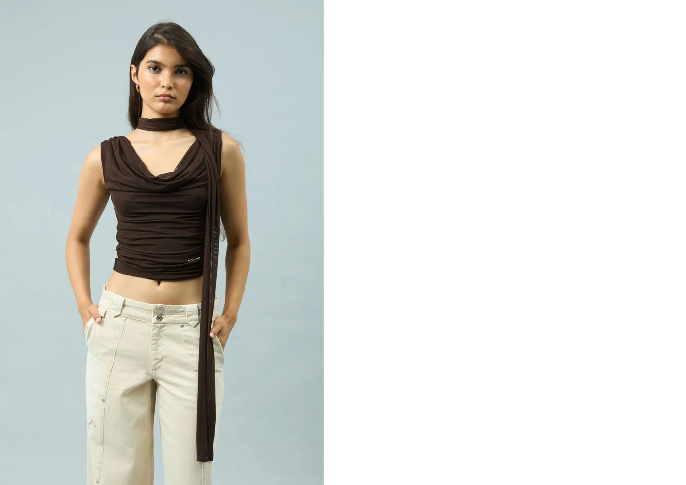 House of Sunny Draped Mesh Top