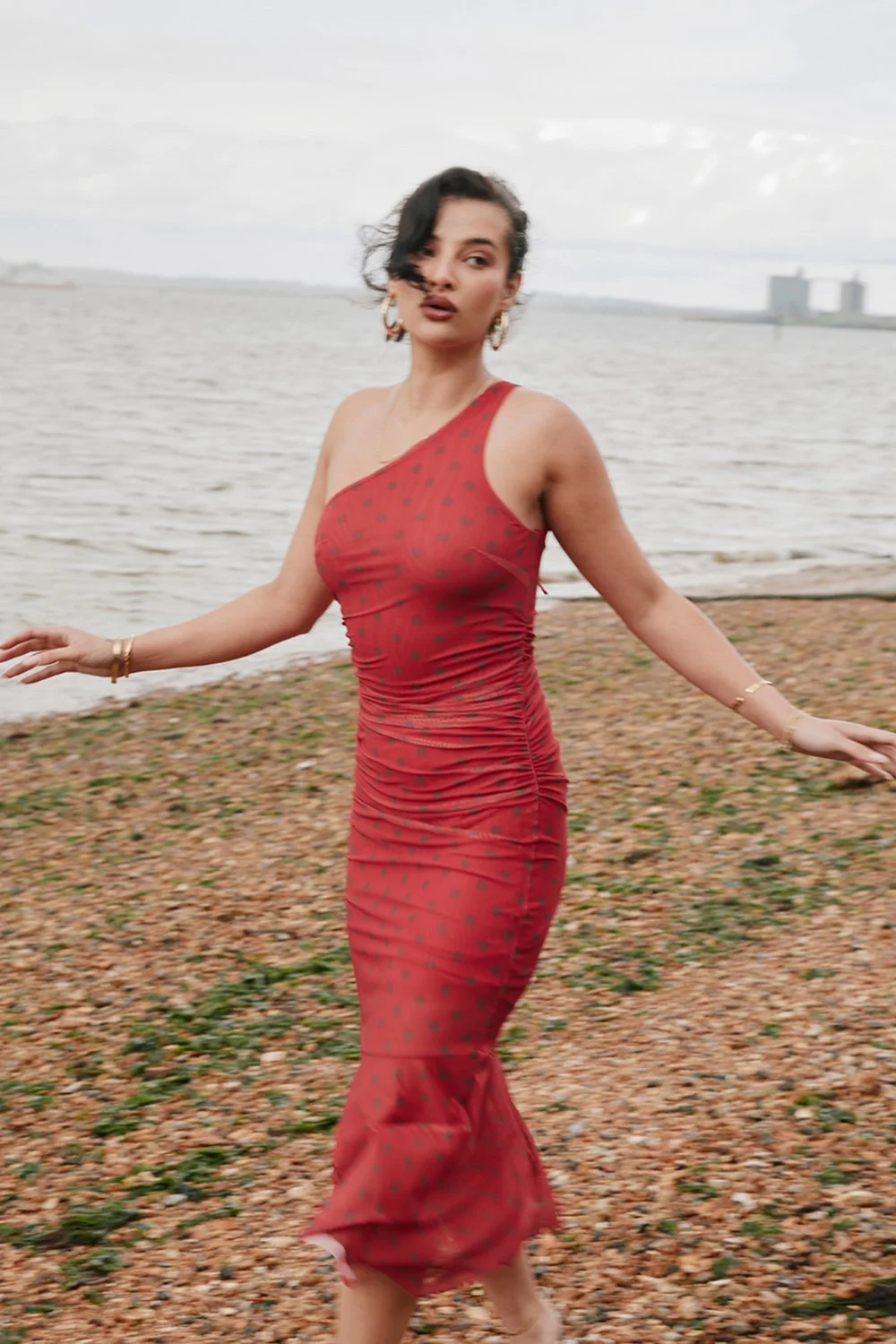 House of Sunny Polka Dot Asymmetric Dress