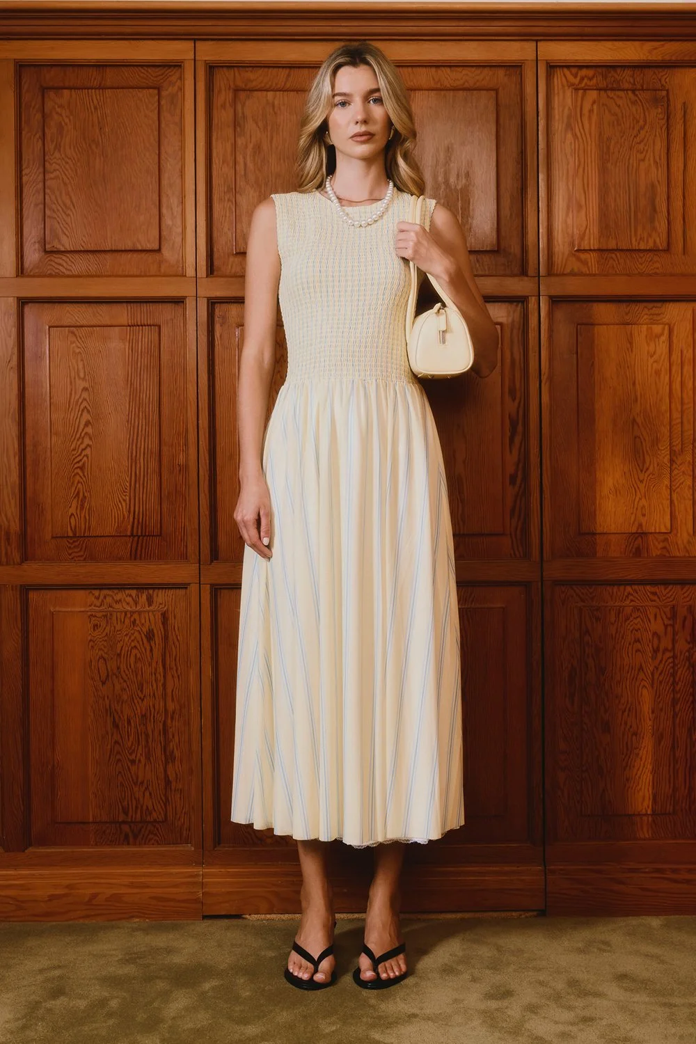 House of Sunny Striped Ruched Mesh Dress