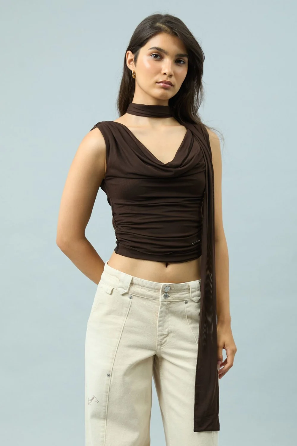 House of Sunny Draped Mesh Top
