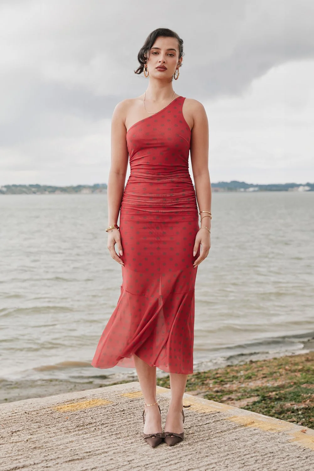 House of Sunny Polka Dot Asymmetric Dress