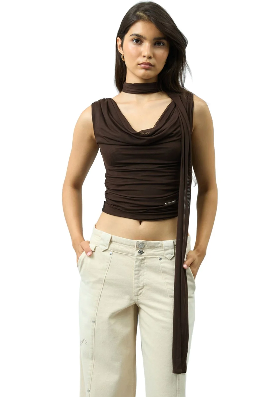 House of Sunny Draped Mesh Top