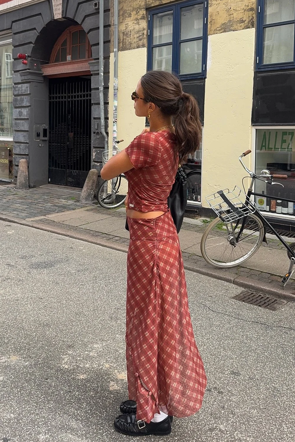 @tia_dewitt in House of Sunny Retro Check Mesh Skirt
