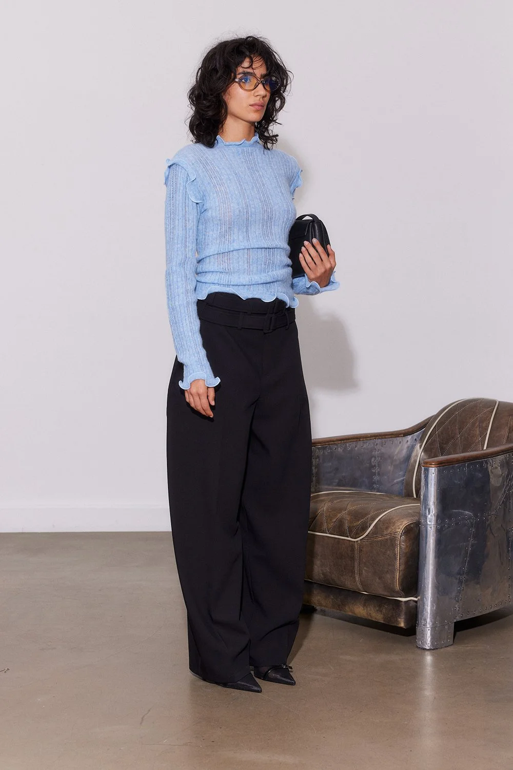 SAEMDI Ice Blue Frill Knit