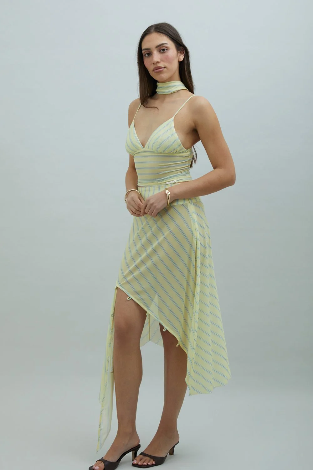 House of Sunny Striped Mesh Cami Top