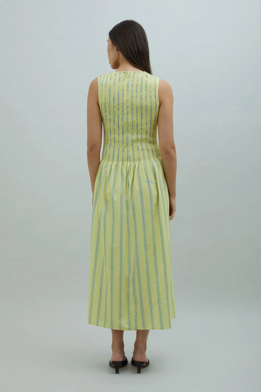 House of Sunny Striped Ruched Mesh Dress